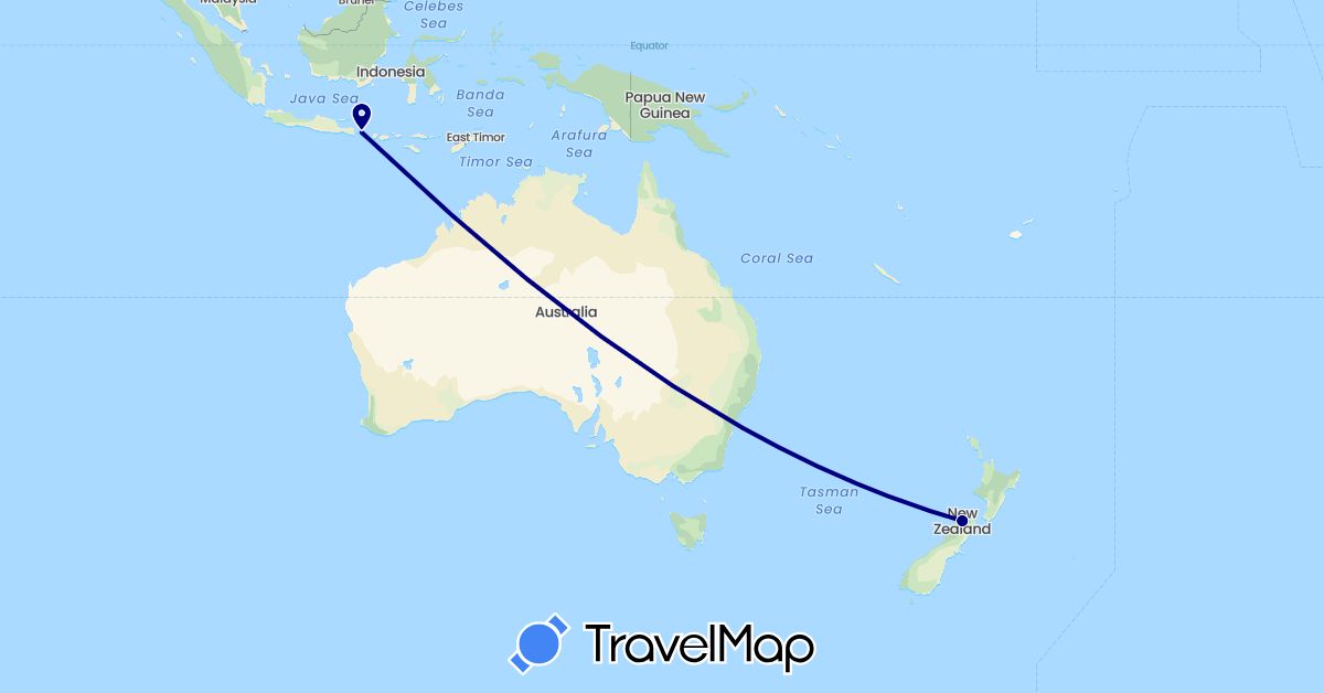 TravelMap itinerary: driving in Indonesia, New Zealand (Asia, Oceania)